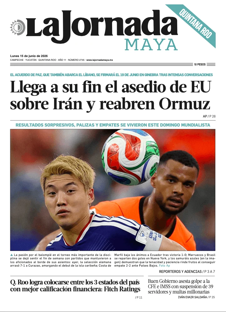 Portada de La Jornada Maya Quintana Roo del 2026-06-15