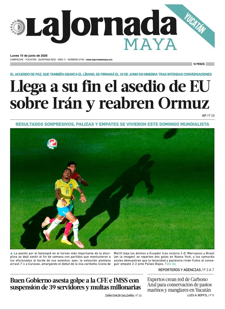 Portada de La Jornada Maya Yucatán del 2026-06-15