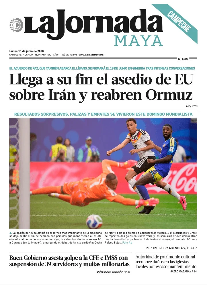 Portada de La Jornada Maya Campeche del 2026-06-15