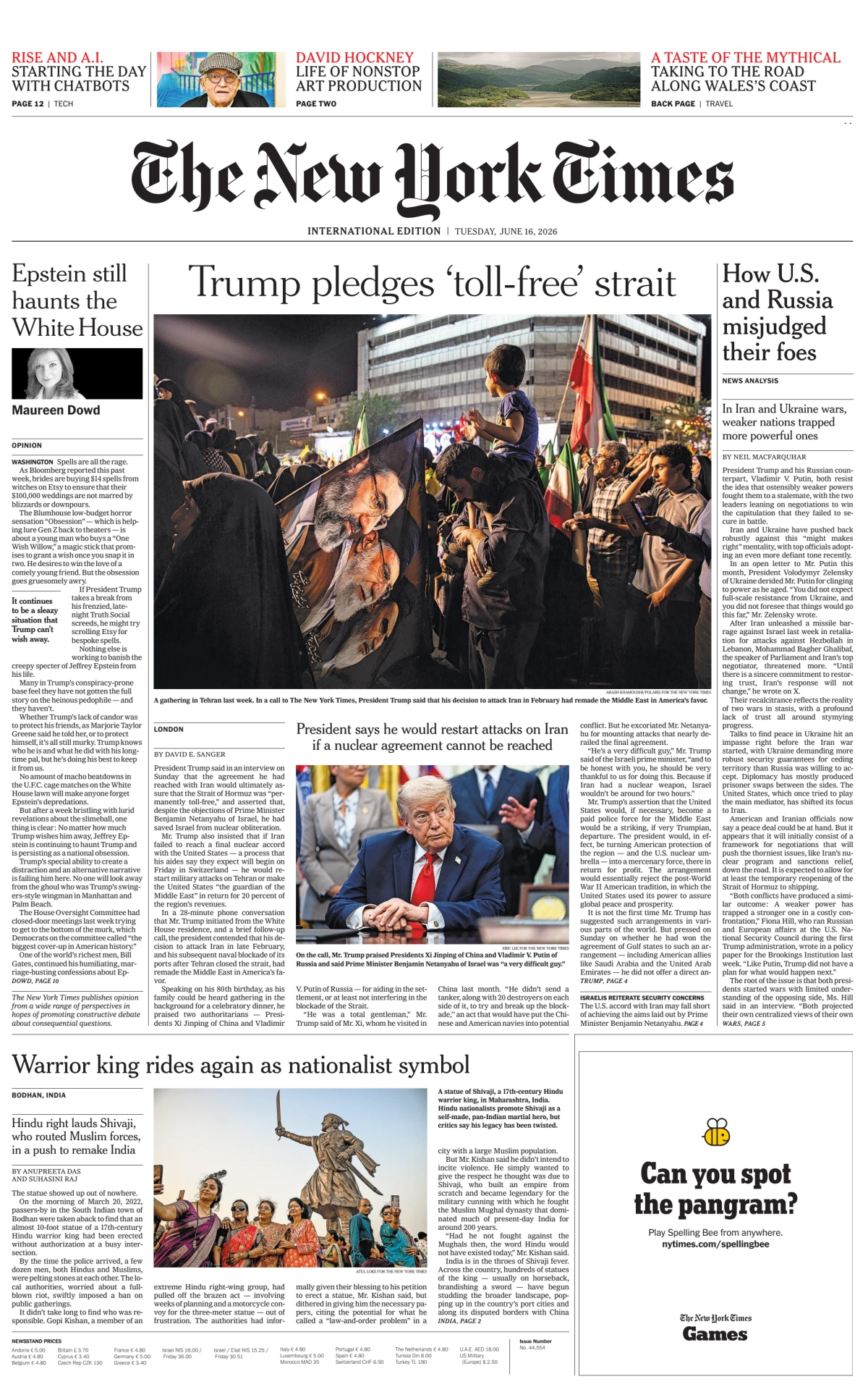 Portada de The New York Times (international) del martes, 16 de junio de 2026