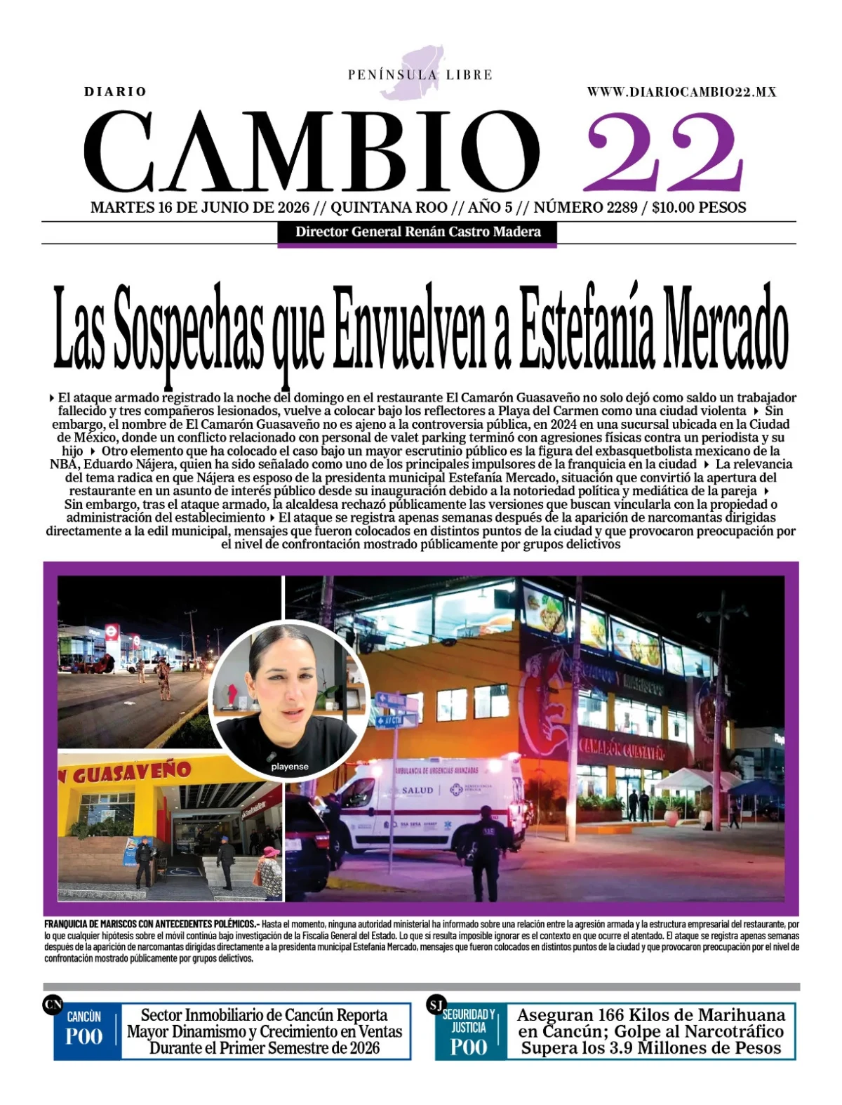 Portada de Diario Cambio 22 (portada) del martes, 16 de junio de 2026