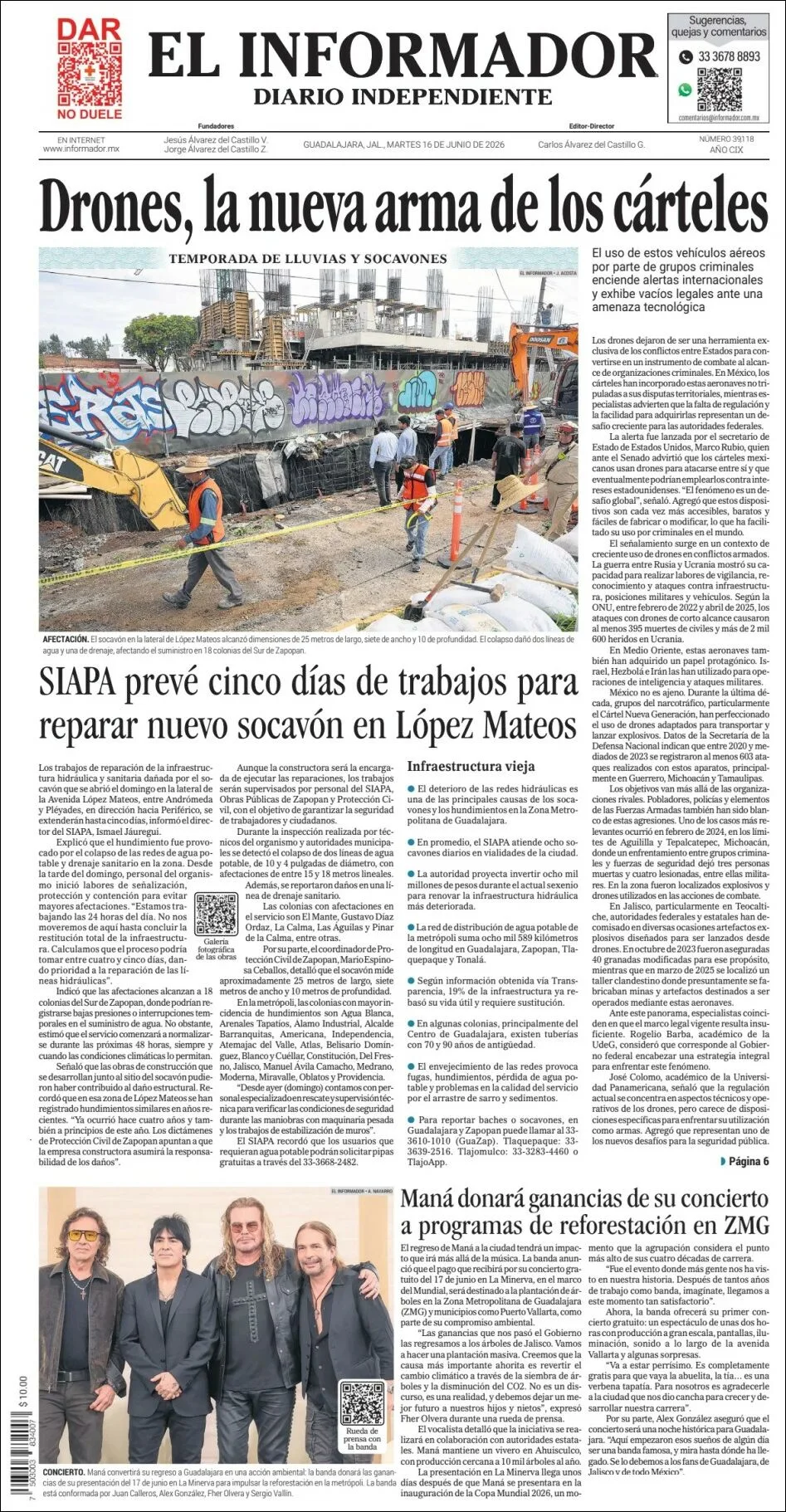 Portada de El Informador del martes, 16 de junio de 2026