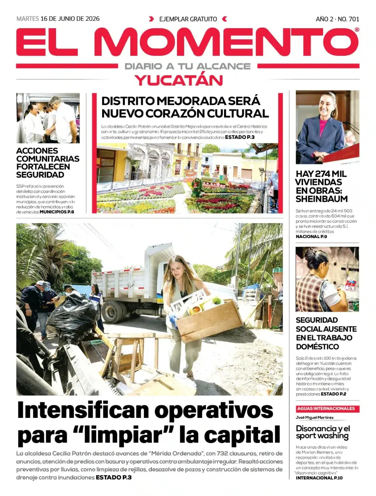 Portada de El Momento Yucatan del martes, 16 de junio de 2026