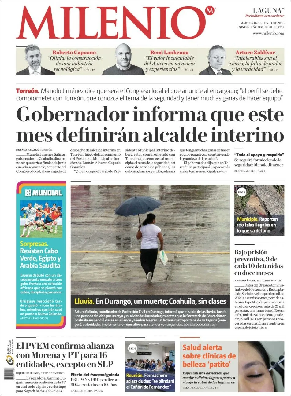 Portada de Milenio Laguna del martes, 16 de junio de 2026