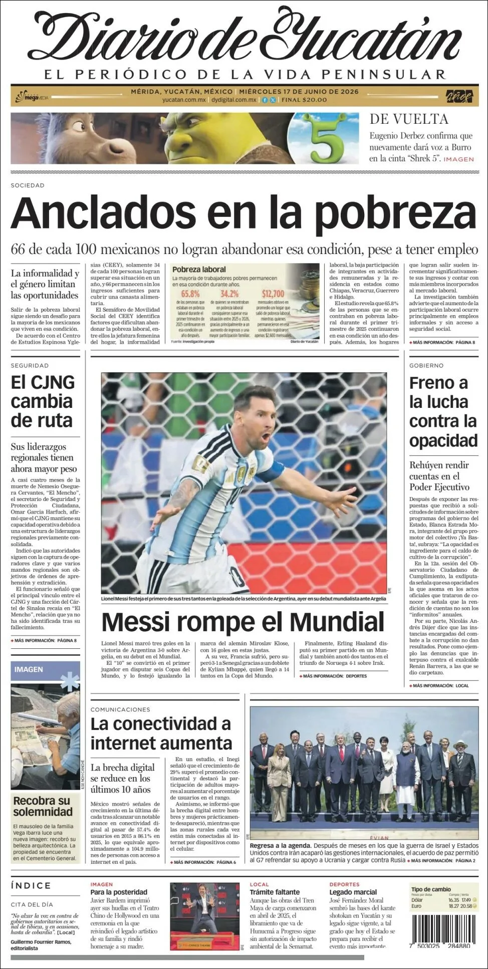 Portada de Diario de Yucatán del miércoles, 17 de junio de 2026