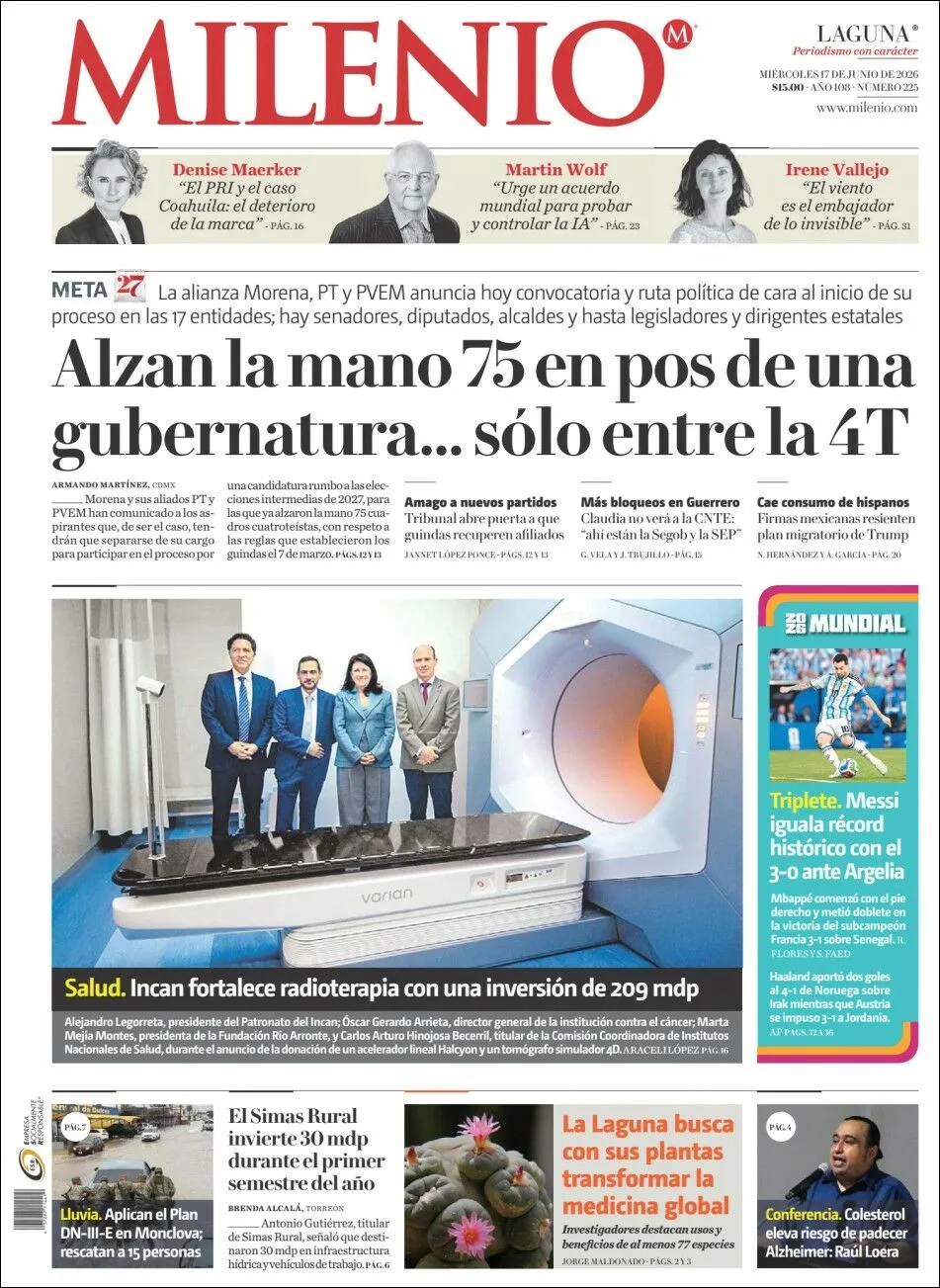 Portada de Milenio Laguna del miércoles, 17 de junio de 2026