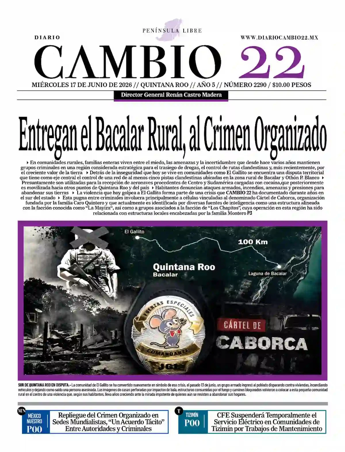 Portada de Diario Cambio 22 (contraportada) del miércoles, 17 de junio de 2026