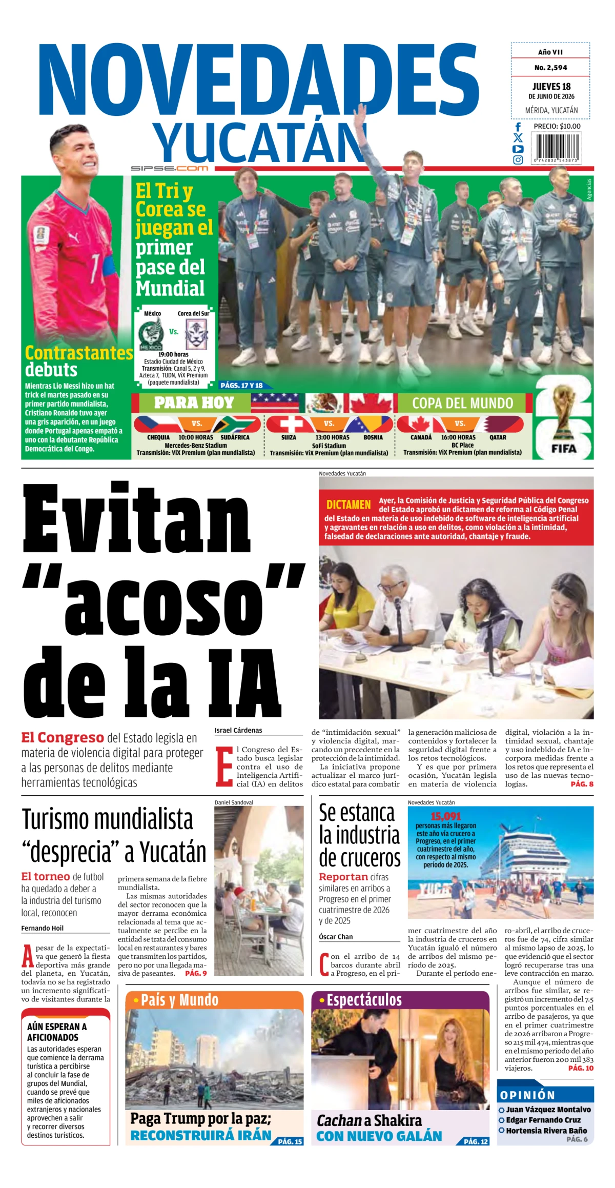 Portada de Novedades Quintana Roo del 2026-06-18