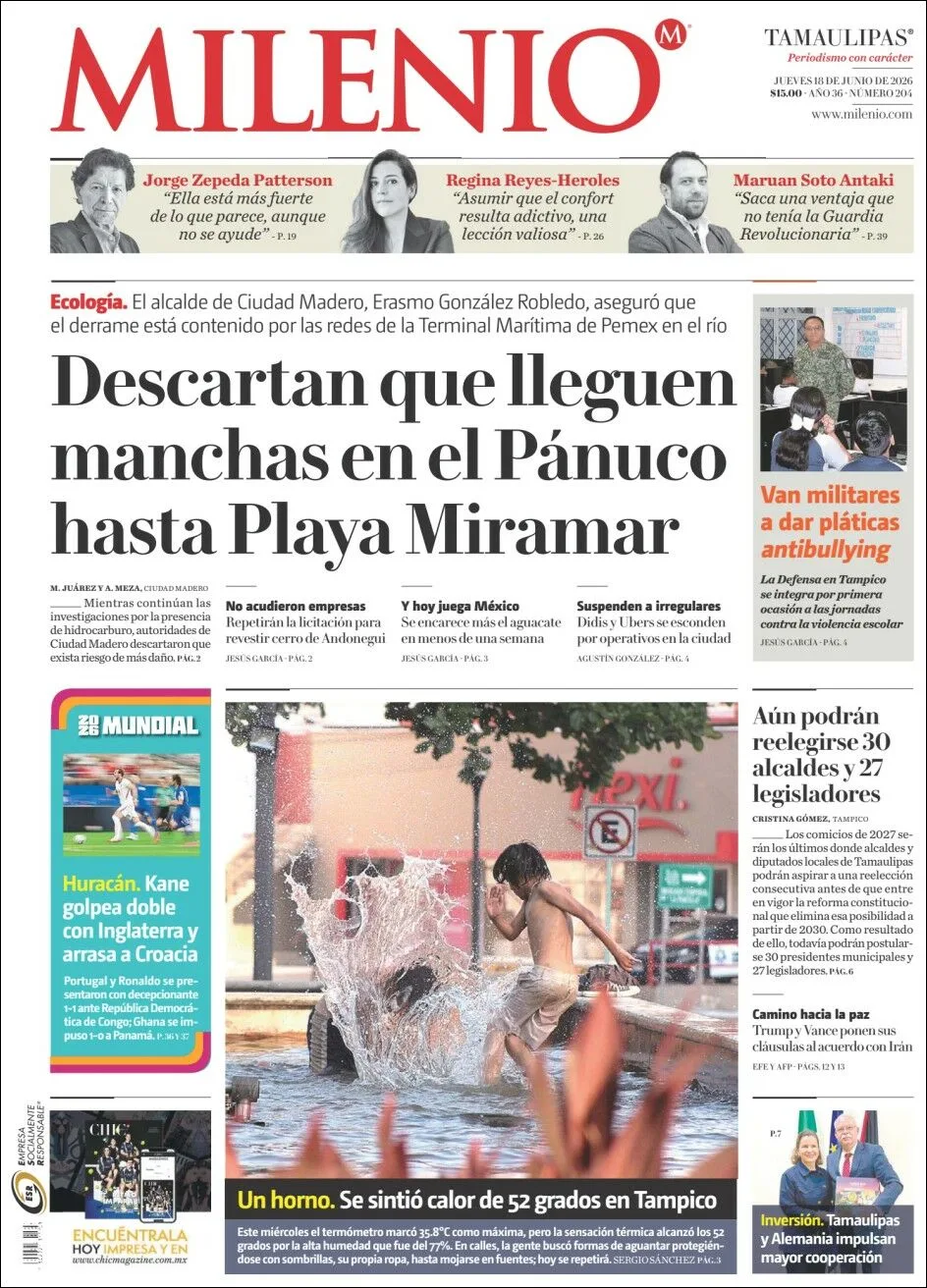 Portada de Milenio Tamaulipas del jueves, 18 de junio de 2026