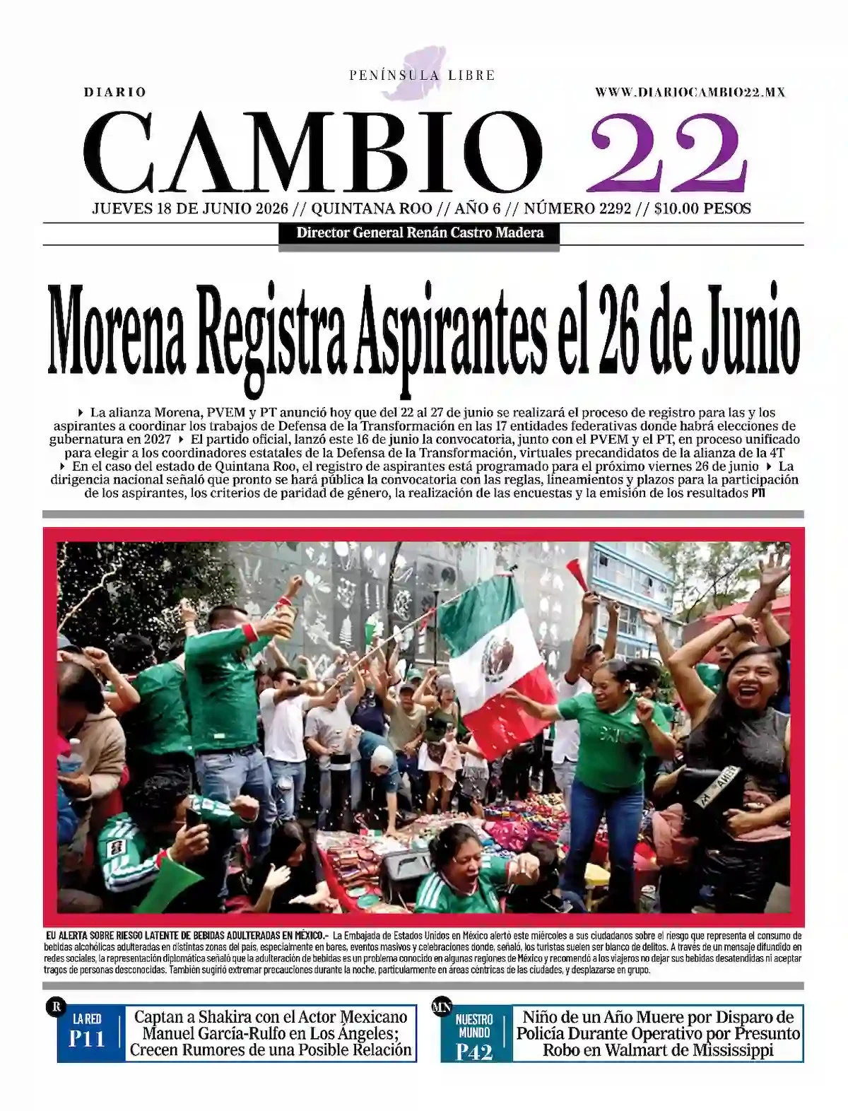 Portada de Diario Cambio 22 (contraportada)