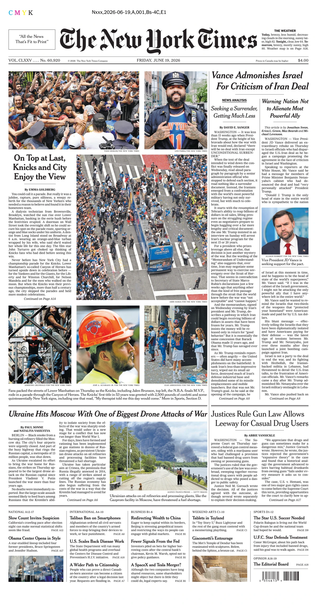Portada de The New York Times (new York) del viernes, 19 de junio de 2026