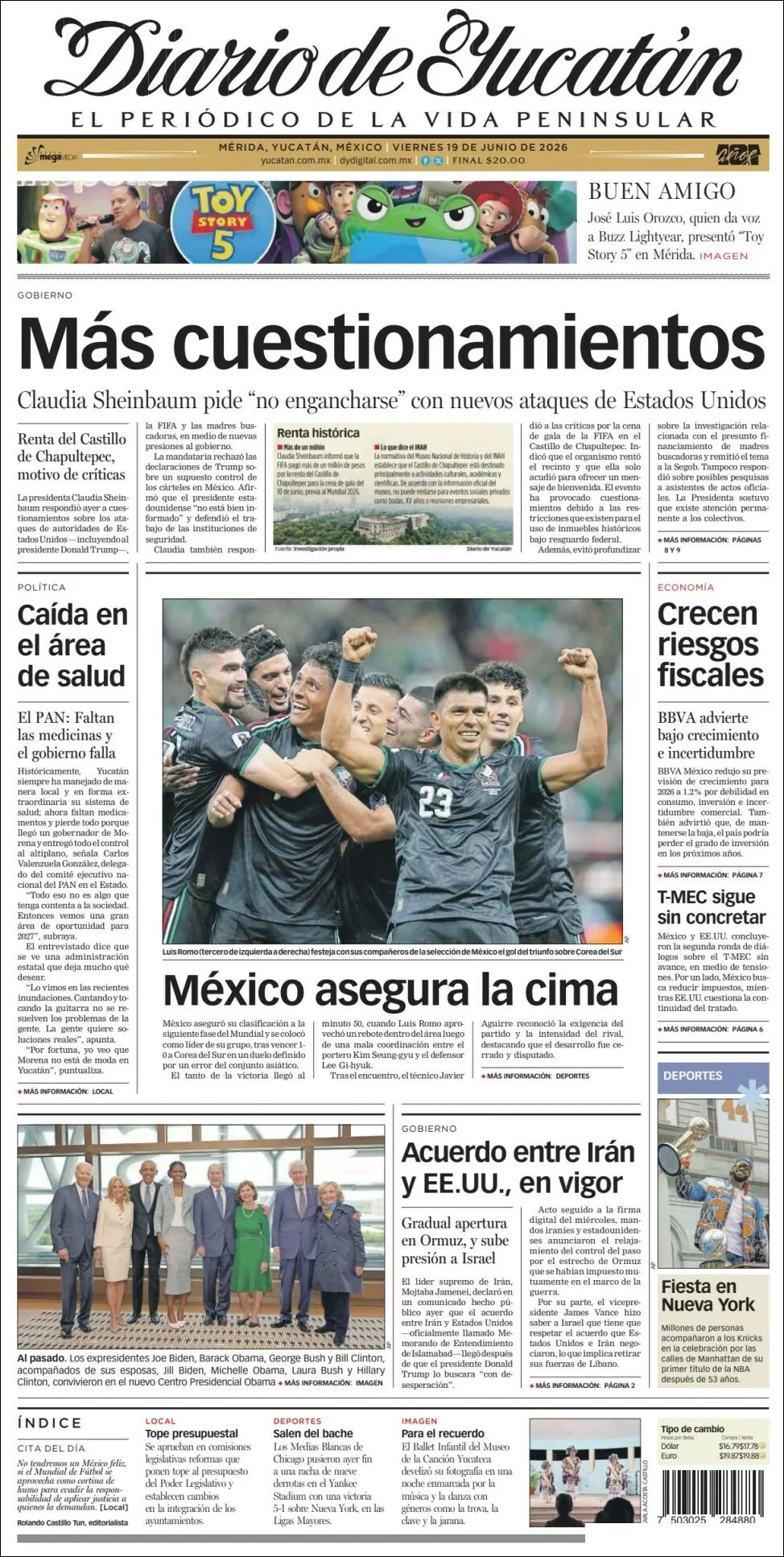 Portada de Diario de Yucatán del viernes, 19 de junio de 2026