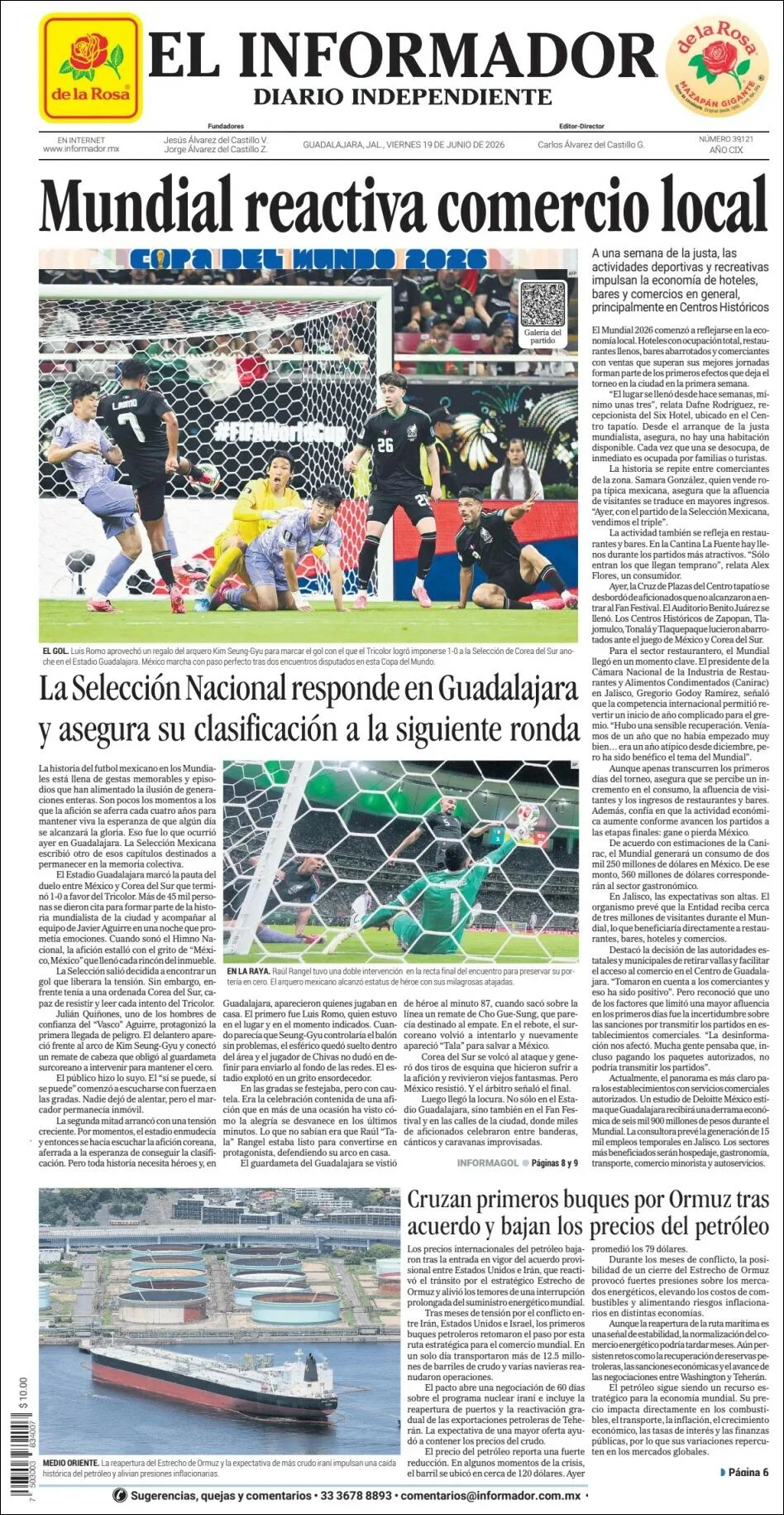 Portada de El Informador del viernes, 19 de junio de 2026