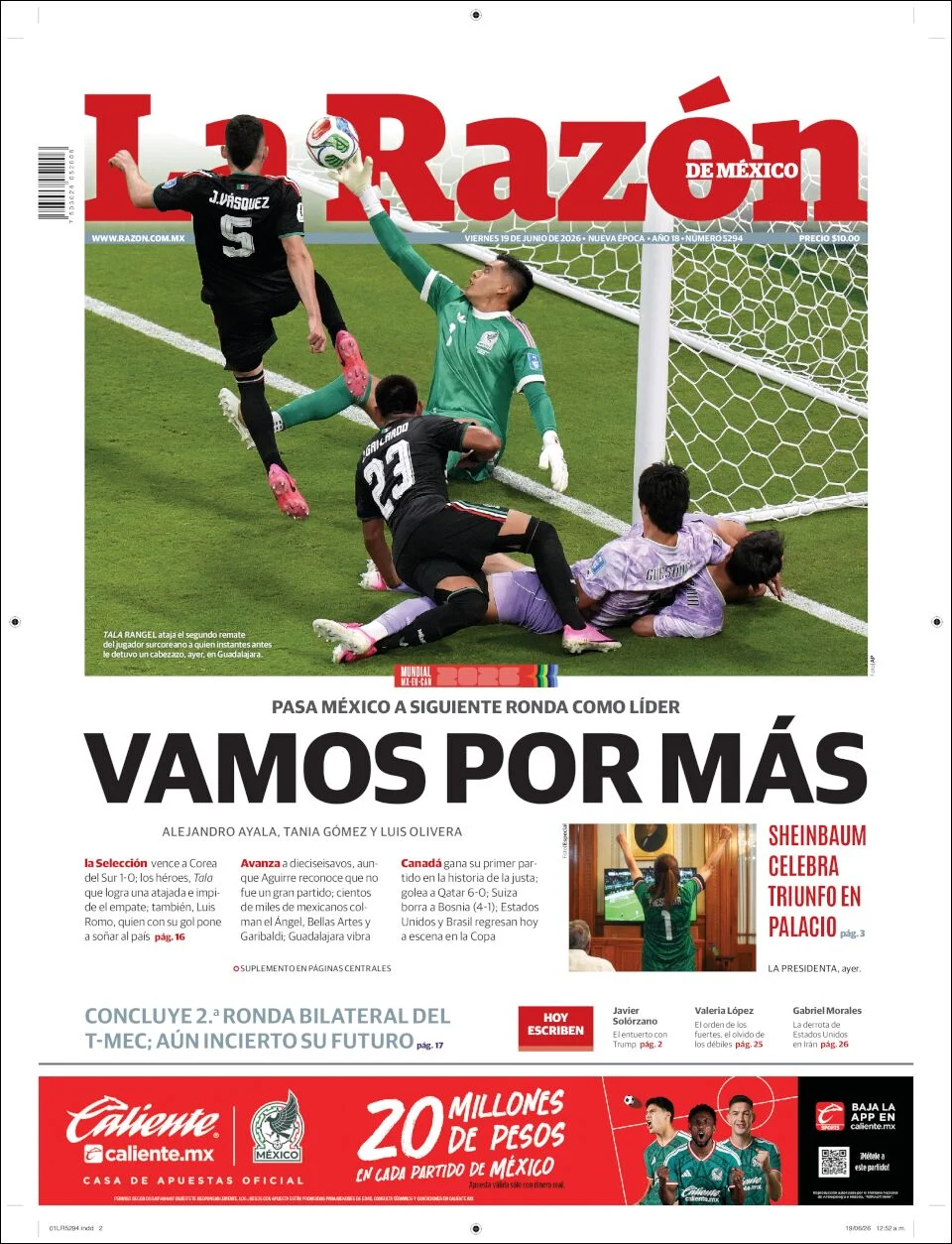 Portada de La Razon del viernes, 19 de junio de 2026