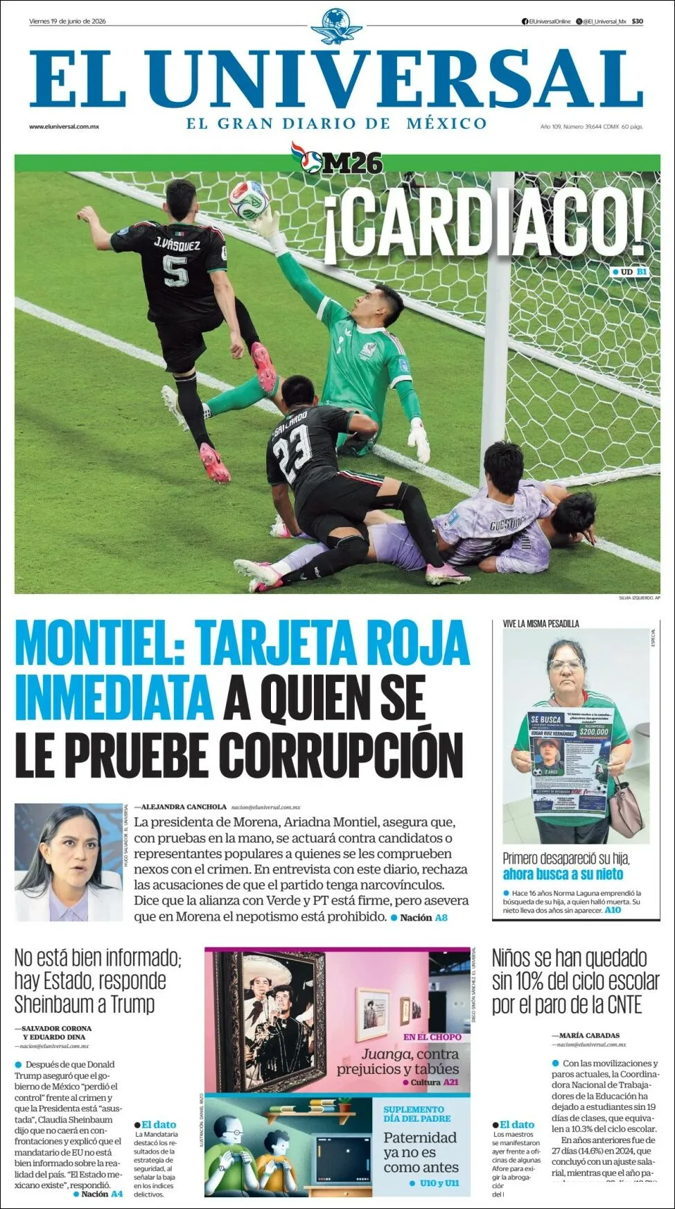Portada de El Universal del viernes, 19 de junio de 2026