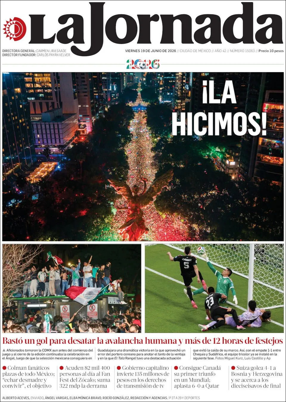Portada de La Jornada del viernes, 19 de junio de 2026