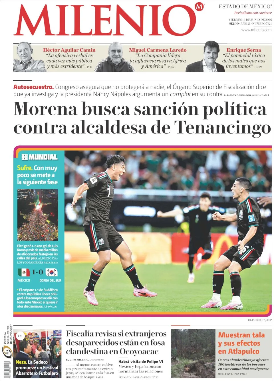 Portada de Milenio Edo de Mexico del viernes, 19 de junio de 2026