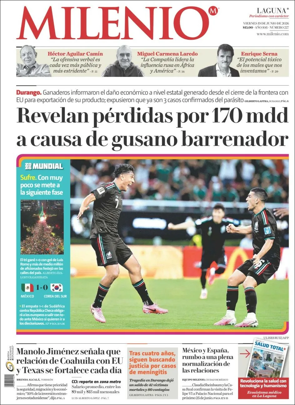 Portada de Milenio Laguna del viernes, 19 de junio de 2026