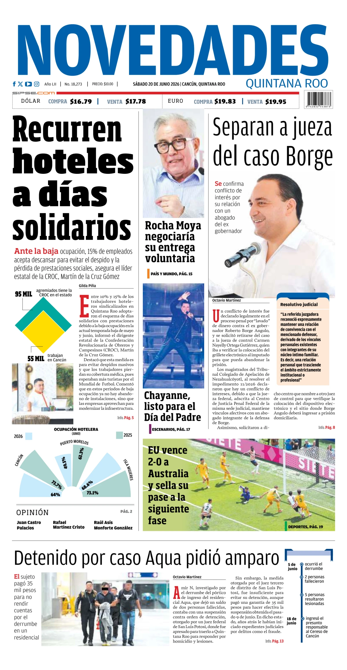 Portada de Novedades Quintana Roo del 2026-06-20