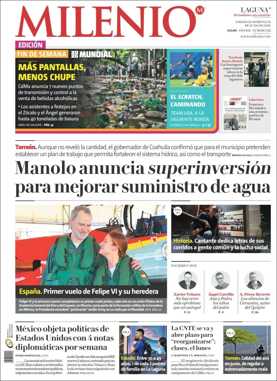 Portada de Milenio Laguna del sábado, 20 de junio de 2026