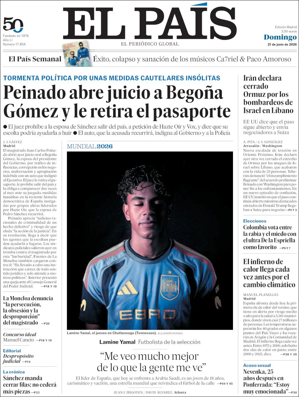 Portada de El Pais