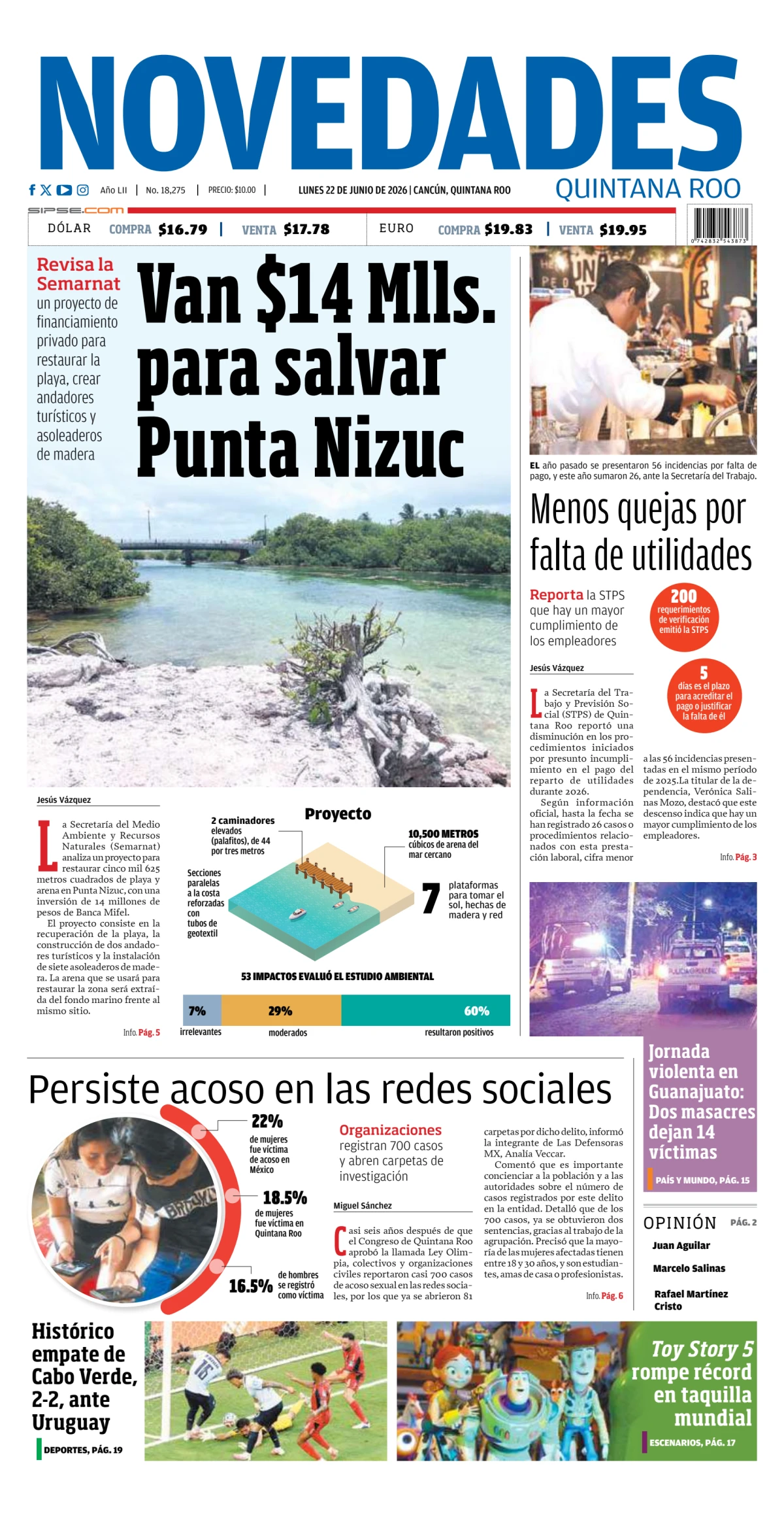 Portada de Novedades Quintana Roo del 2026-06-22