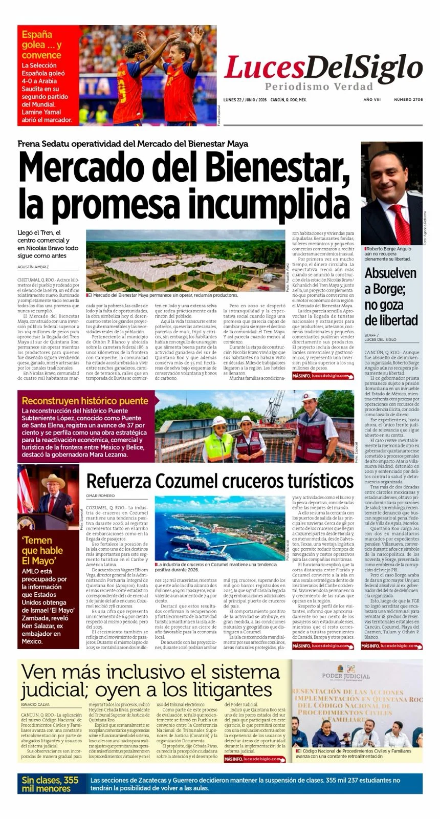 Portada de Luces del Siglo del lunes, 22 de junio de 2026