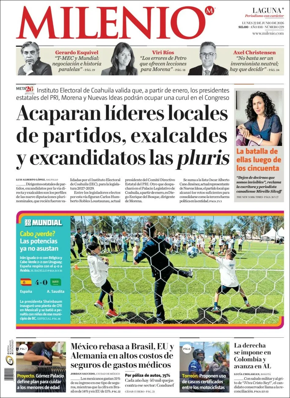 Portada de Milenio Laguna del lunes, 22 de junio de 2026