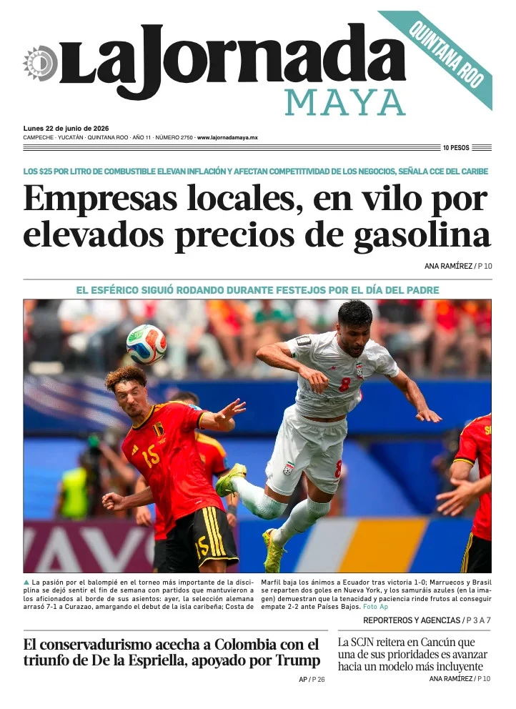Portada de La Jornada Maya Quintana Roo del 2026-06-22