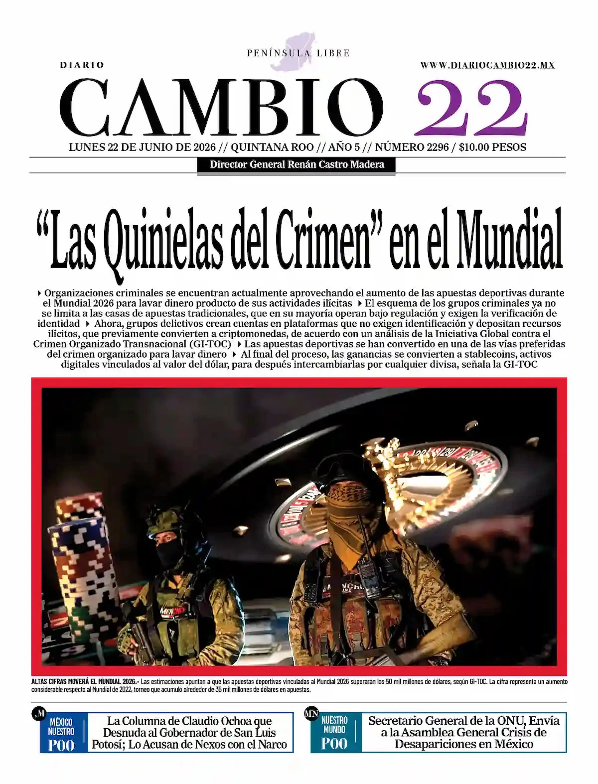 Portada de Diario Cambio 22 (contraportada)