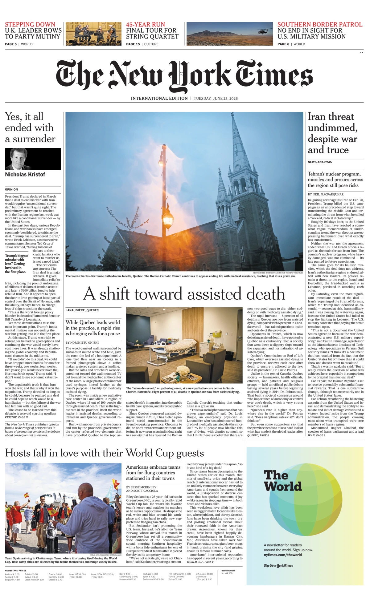 Portada de The New York Times (international) del martes, 23 de junio de 2026