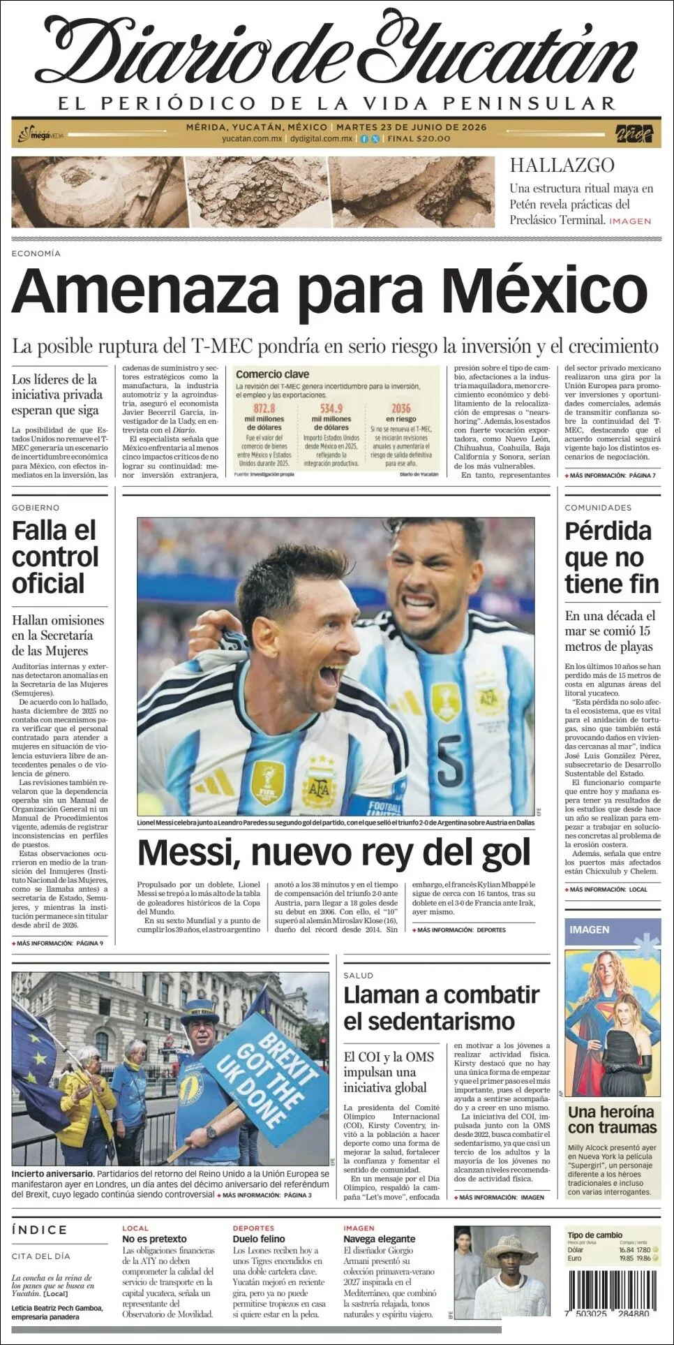 Portada de Diario de Yucatán del martes, 23 de junio de 2026