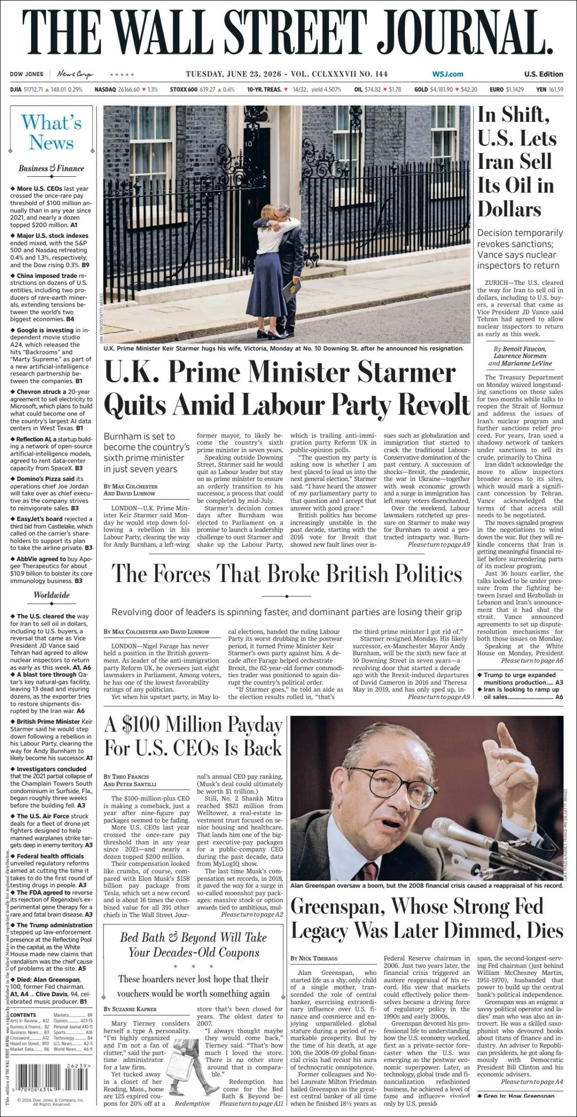 Portada de The Wall Street Journal