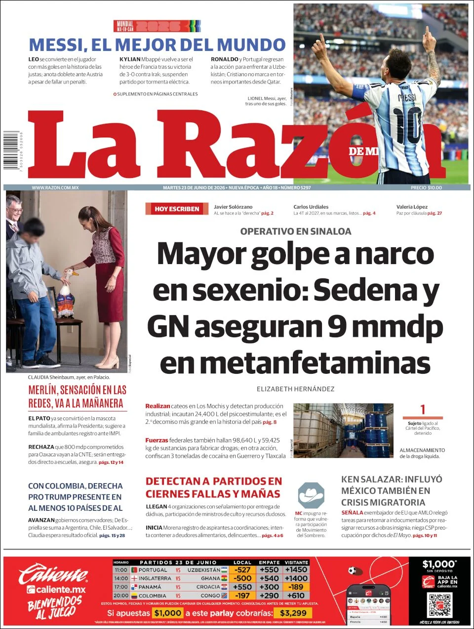 Portada de La Razon del martes, 23 de junio de 2026