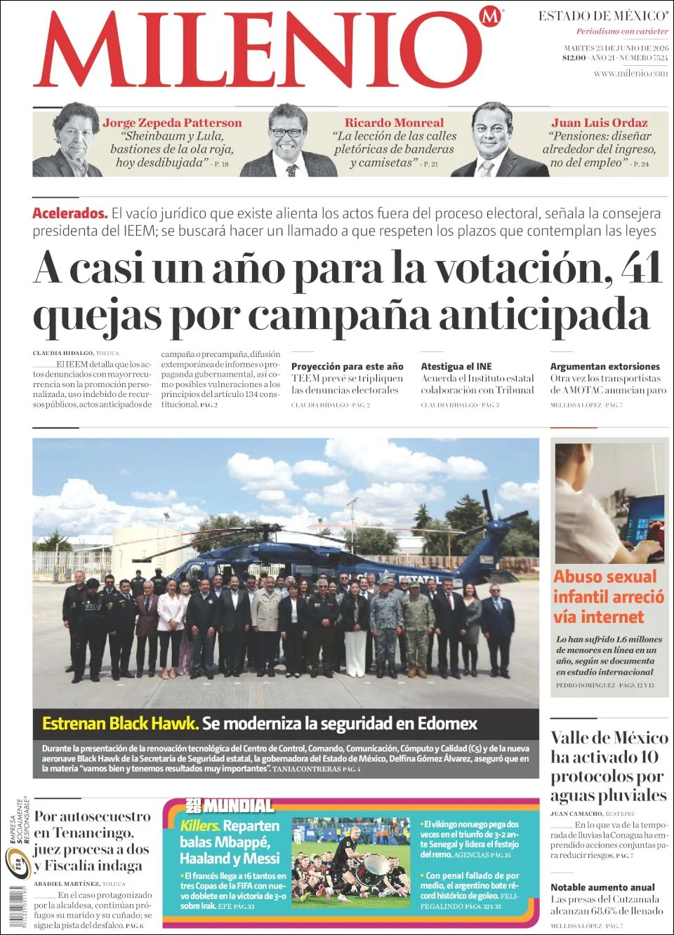 Portada de Milenio Edo de Mexico del martes, 23 de junio de 2026