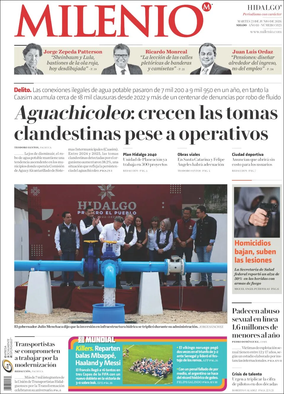 Portada de Milenio Hidalgo del martes, 23 de junio de 2026