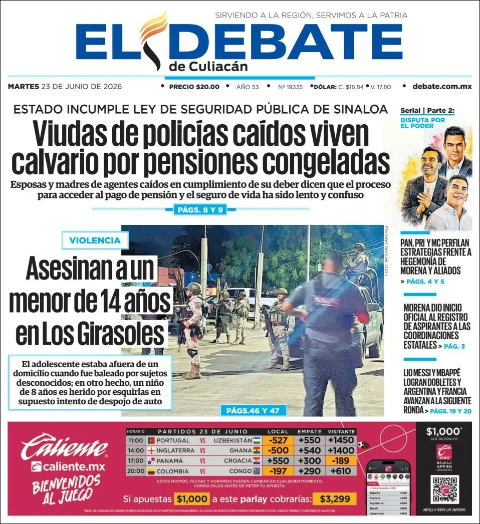 Portada de El Debate de Culiacan del martes, 23 de junio de 2026