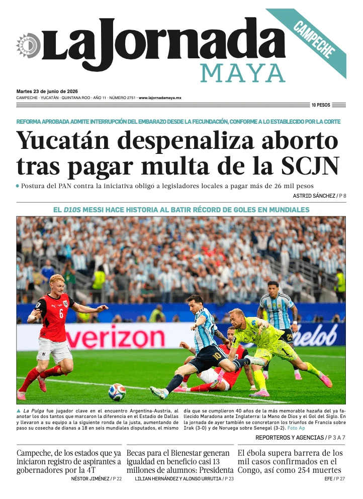 Portada de La Jornada Maya Campeche del 2026-06-23