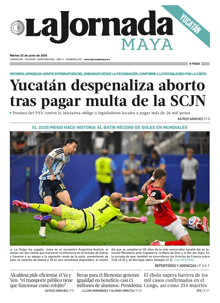 Portada de La Jornada Maya Yucatán del 2026-06-23
