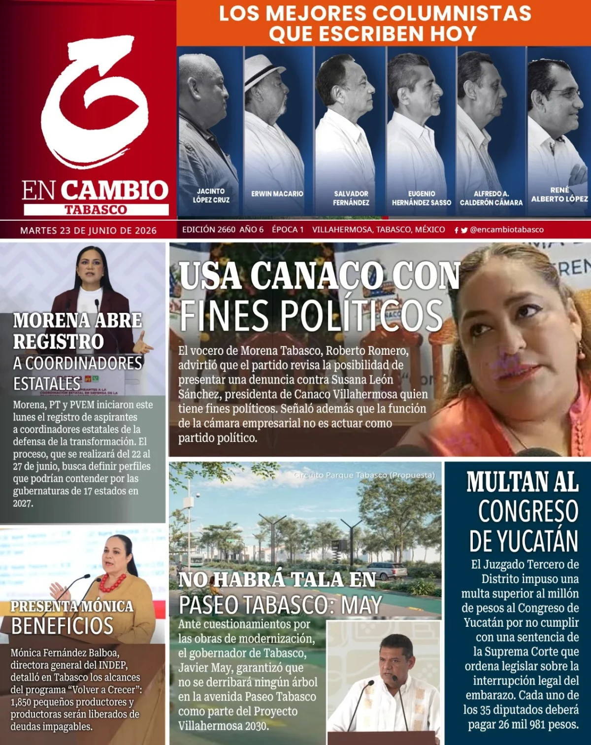 Portada de En Cambio - Tabasco (portada) del 2026-06-23