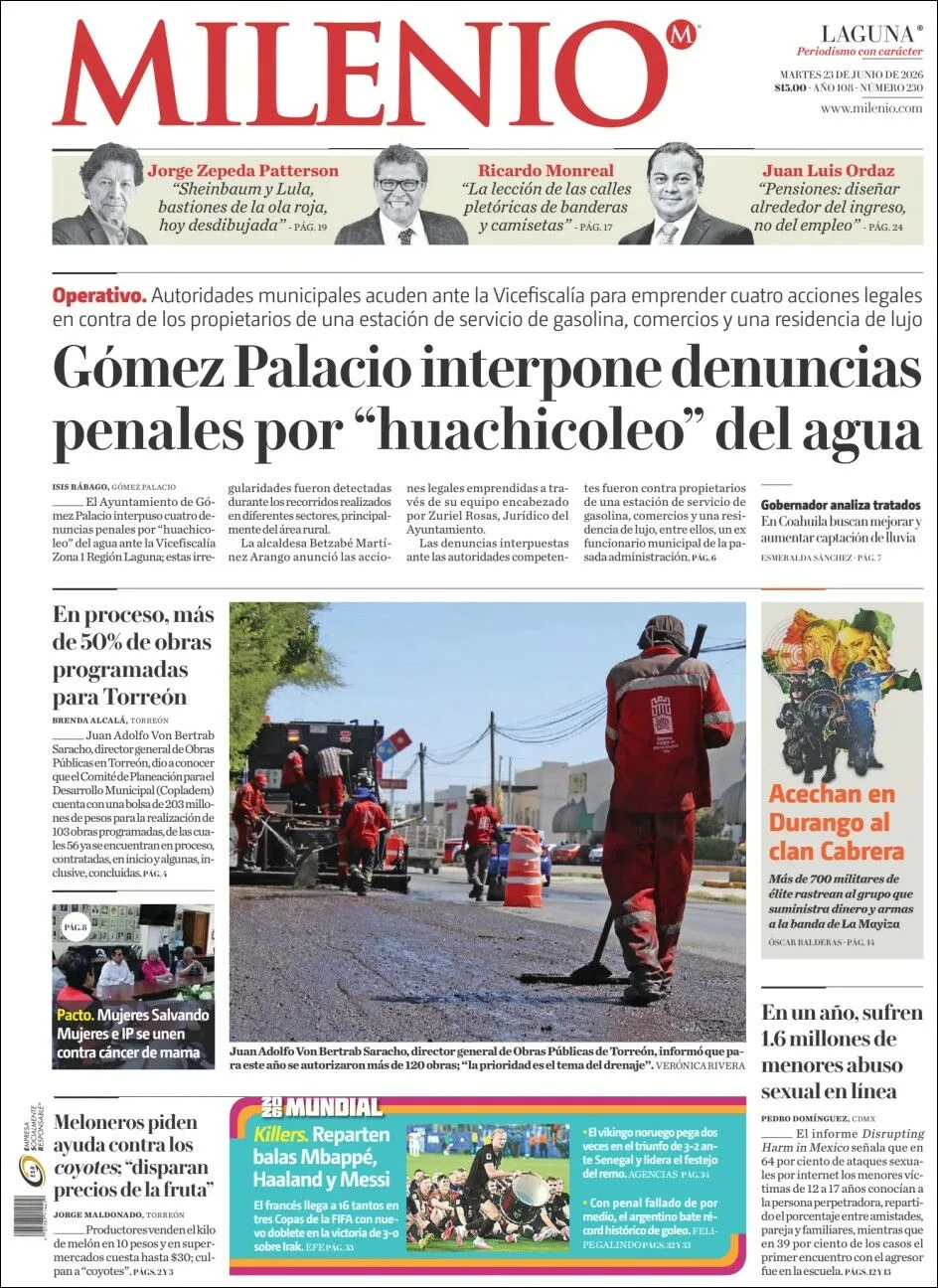 Portada de Milenio Laguna del martes, 23 de junio de 2026