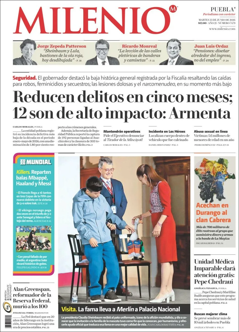 Portada de Milenio Puebla del martes, 23 de junio de 2026