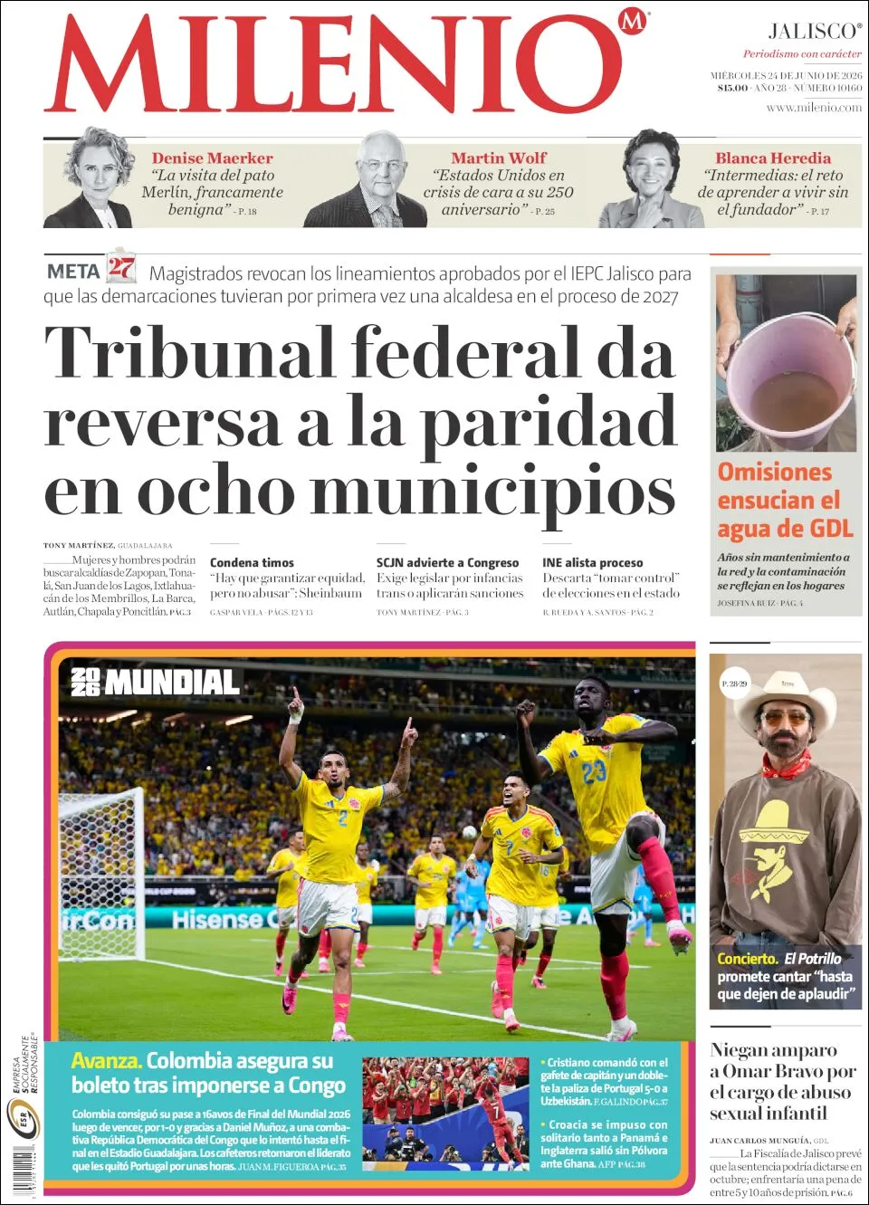 Portada de Milenio Jalisco del miércoles, 24 de junio de 2026