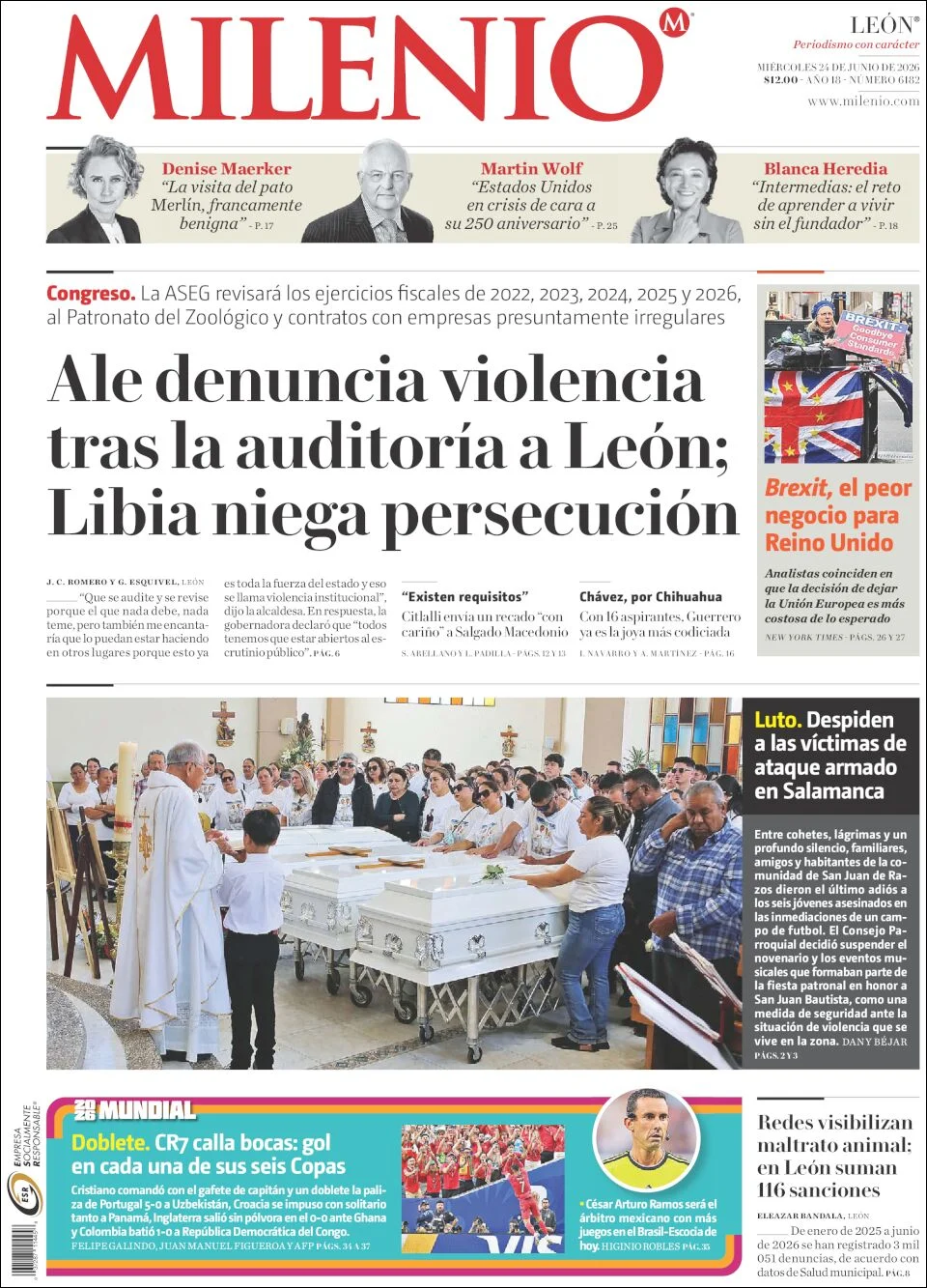 Portada de Milenio Leon del miércoles, 24 de junio de 2026