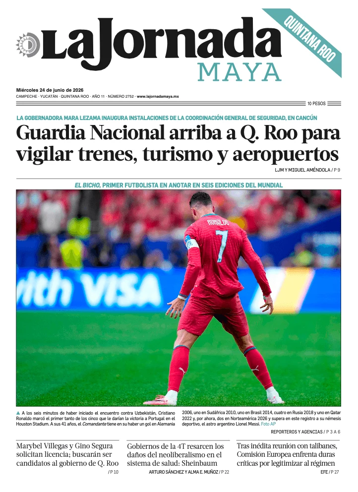 Portada de La Jornada Maya Quintana Roo del 2026-06-24