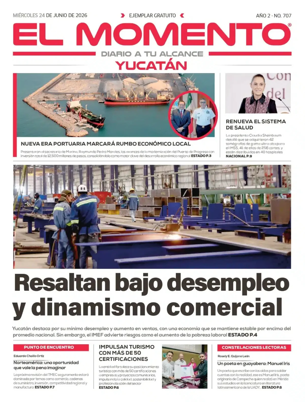 Portada de El Momento Yucatan del miércoles, 24 de junio de 2026