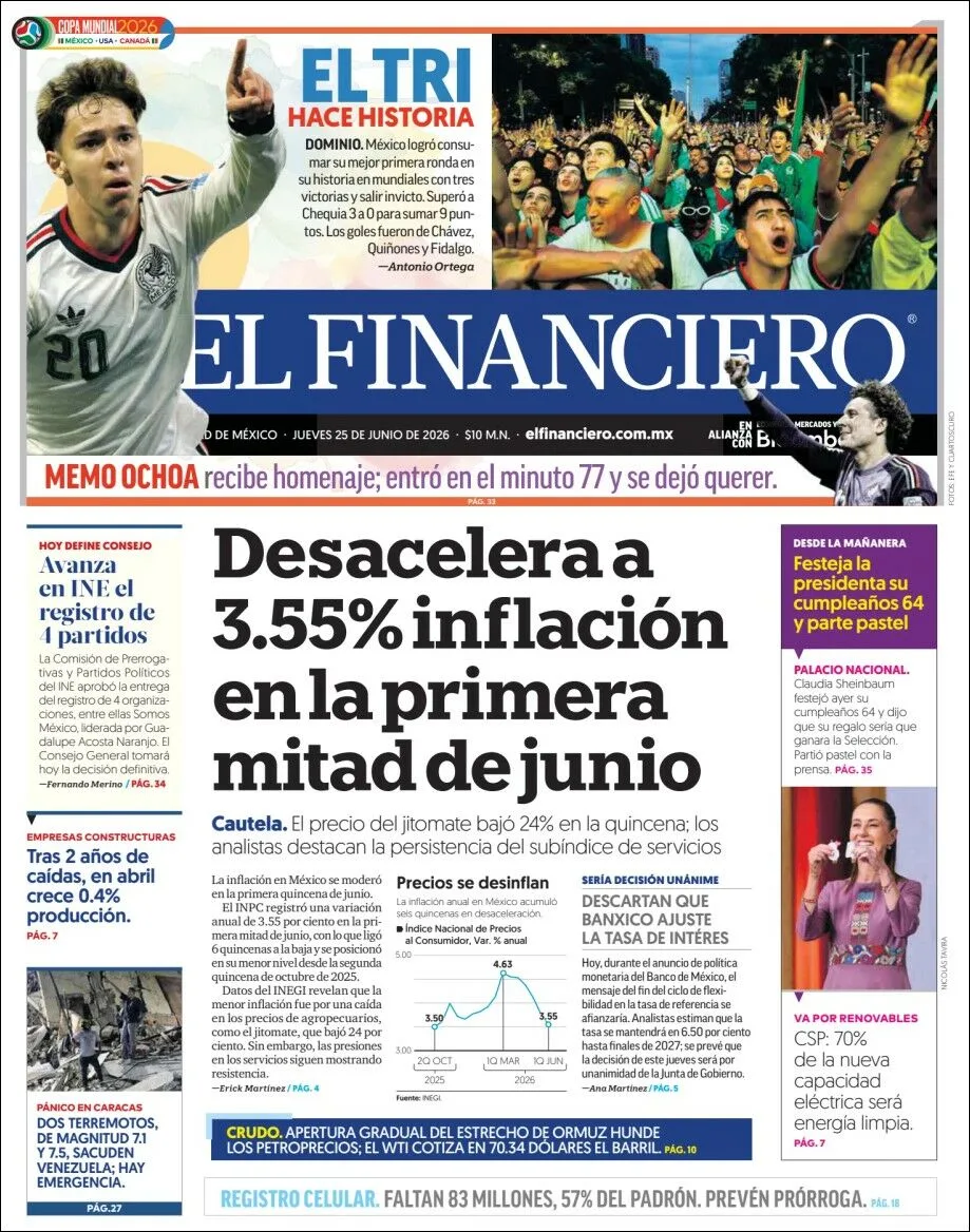 Portada de El Financiero del jueves, 25 de junio de 2026