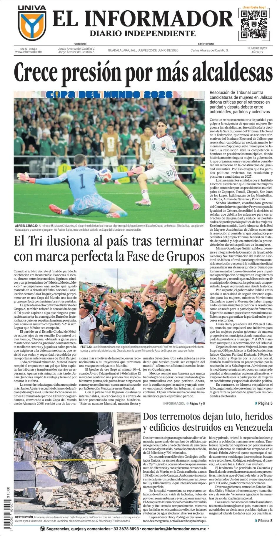 Portada de El Informador del jueves, 25 de junio de 2026