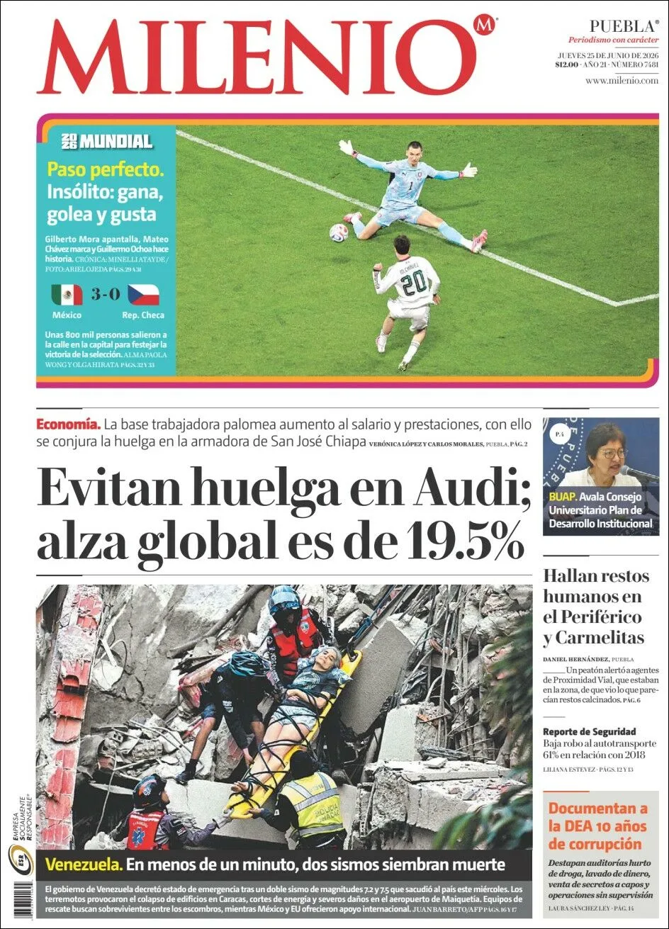 Portada de Milenio Puebla del jueves, 25 de junio de 2026