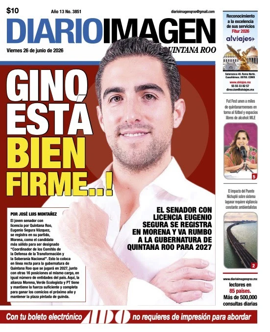 Portada de Diario Imagen Quintana Roo del viernes, 26 de junio de 2026